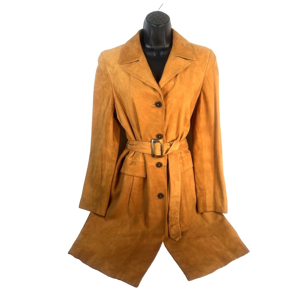 vtg fine suede coat jacket red beige womens sz 6 retro old money - Picture 3 of 10